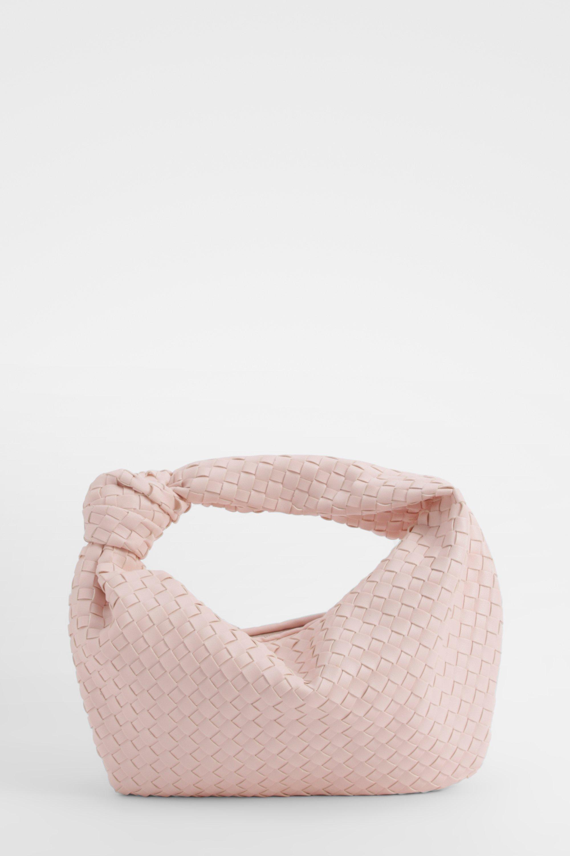 Womens Woven Knot Handle Grab Bag - Pink - One Size, Pink